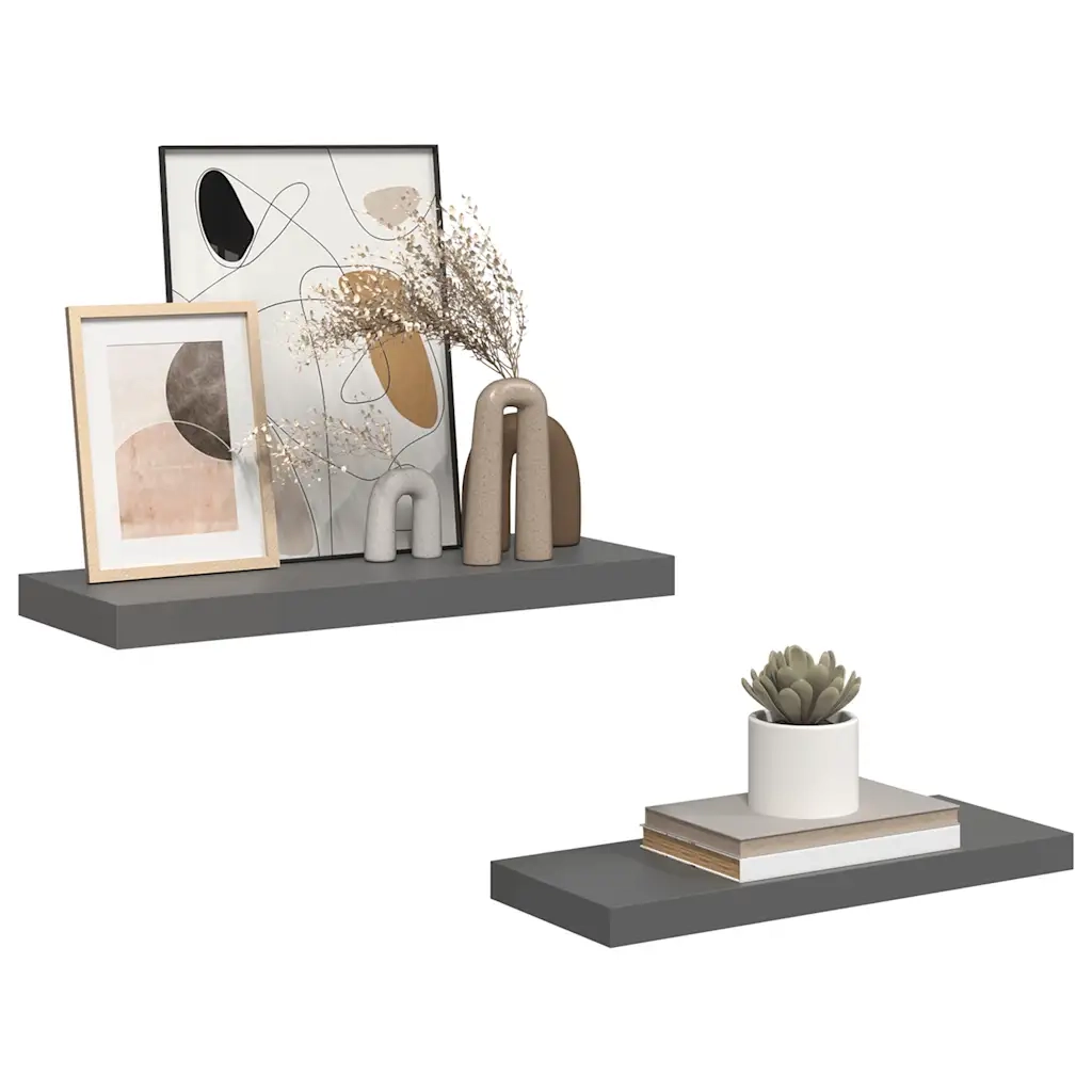 Scaffali a Parete 2 pz Grigio Lucido 60x23,5x3,8 cm in MDF cod mxl 51114