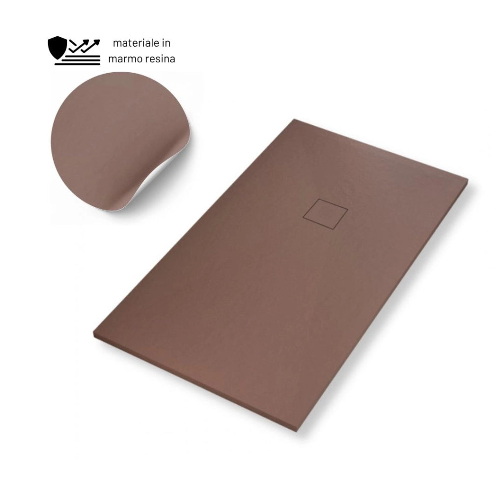 Piatto doccia in mineral marmo effetto ardesia antiscivolo colore cacao *** misure l100 x p80 x h4 cm, confezione 1