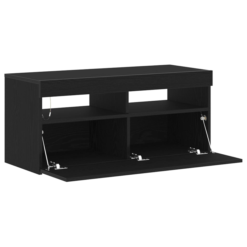 Mobile TV  con luci LED, Nero Rovere 90x35x40 cm in legno ingegnerizzato