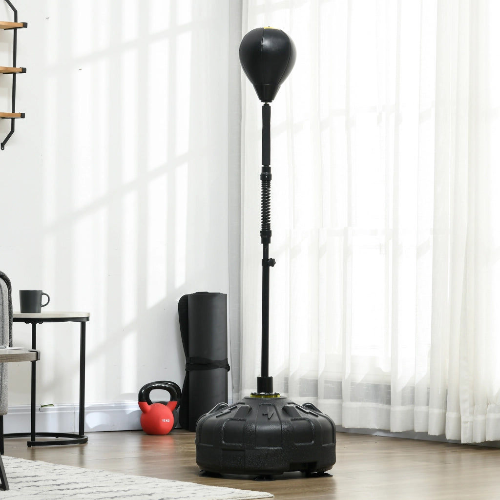 Punching Ball da Terra 145-180 cm con Base Riempibile e Ventose in Acciaio e PU Nero