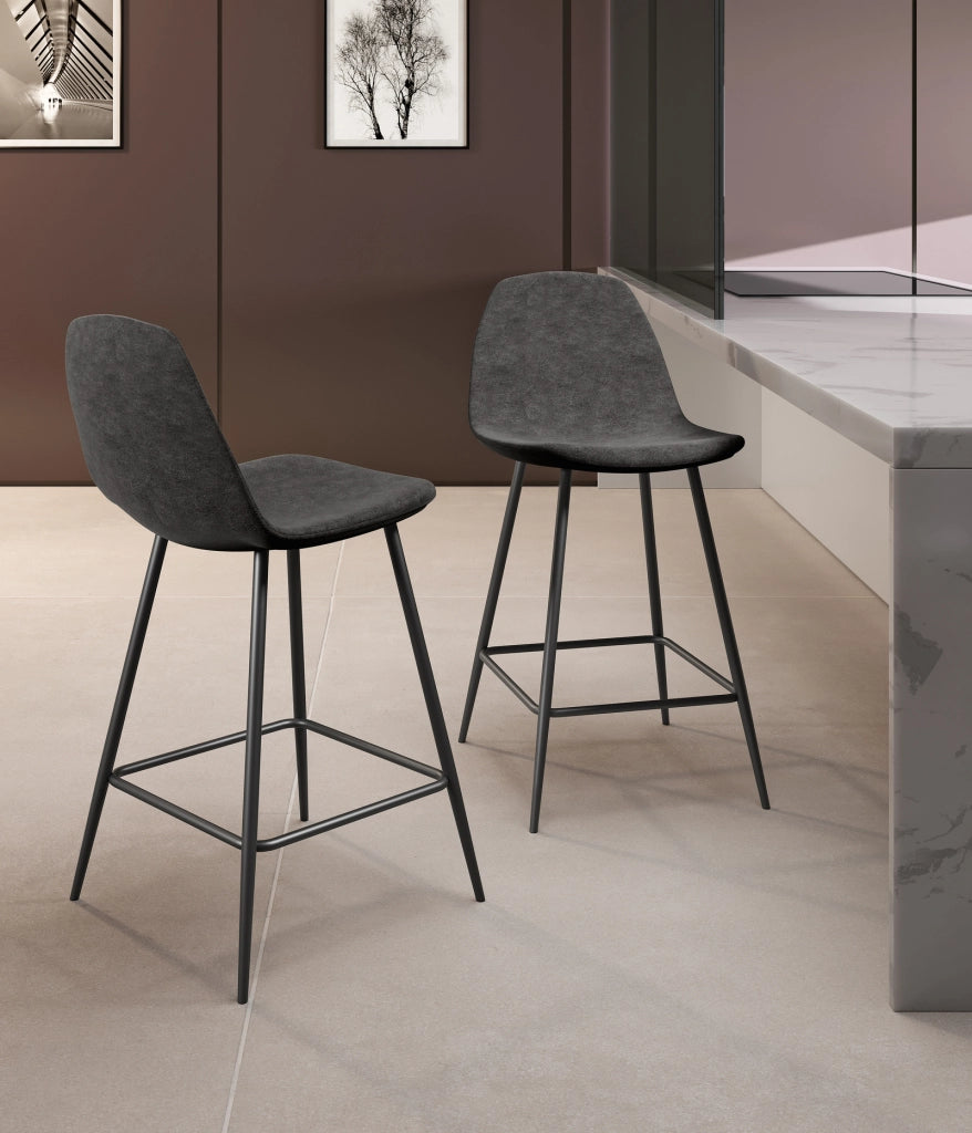 Brigitte - Sgabello in ecopelle grigia - Set da 2 pz
