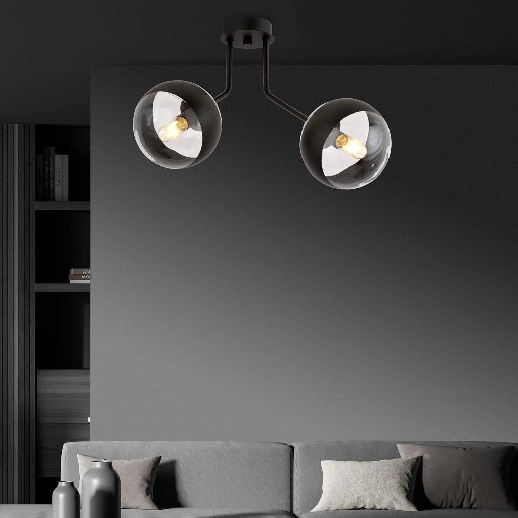 Plafoniera Contemporaneo Orione Acciaio Nero Trasparente 2 Luci E14 Ip20