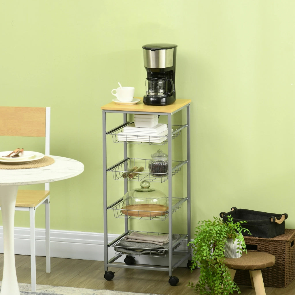 Carrello da Cucina ¨C zephmum ¨C Argento e Legno 36.5x36.5x89