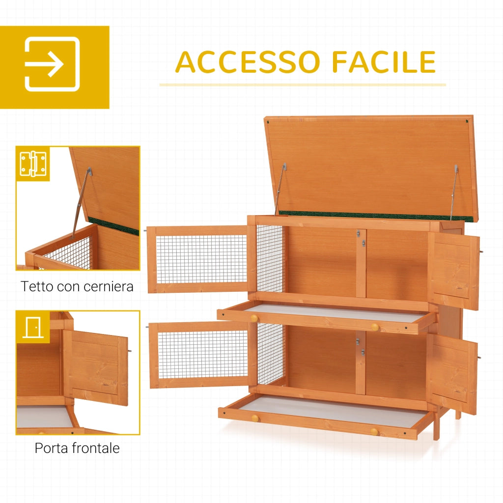 EasyComfort Gabbia a Due Piani per Conigli, Conigliera da Esterno in Legno di Abete, 90x45x90 cm, Legno e Verde