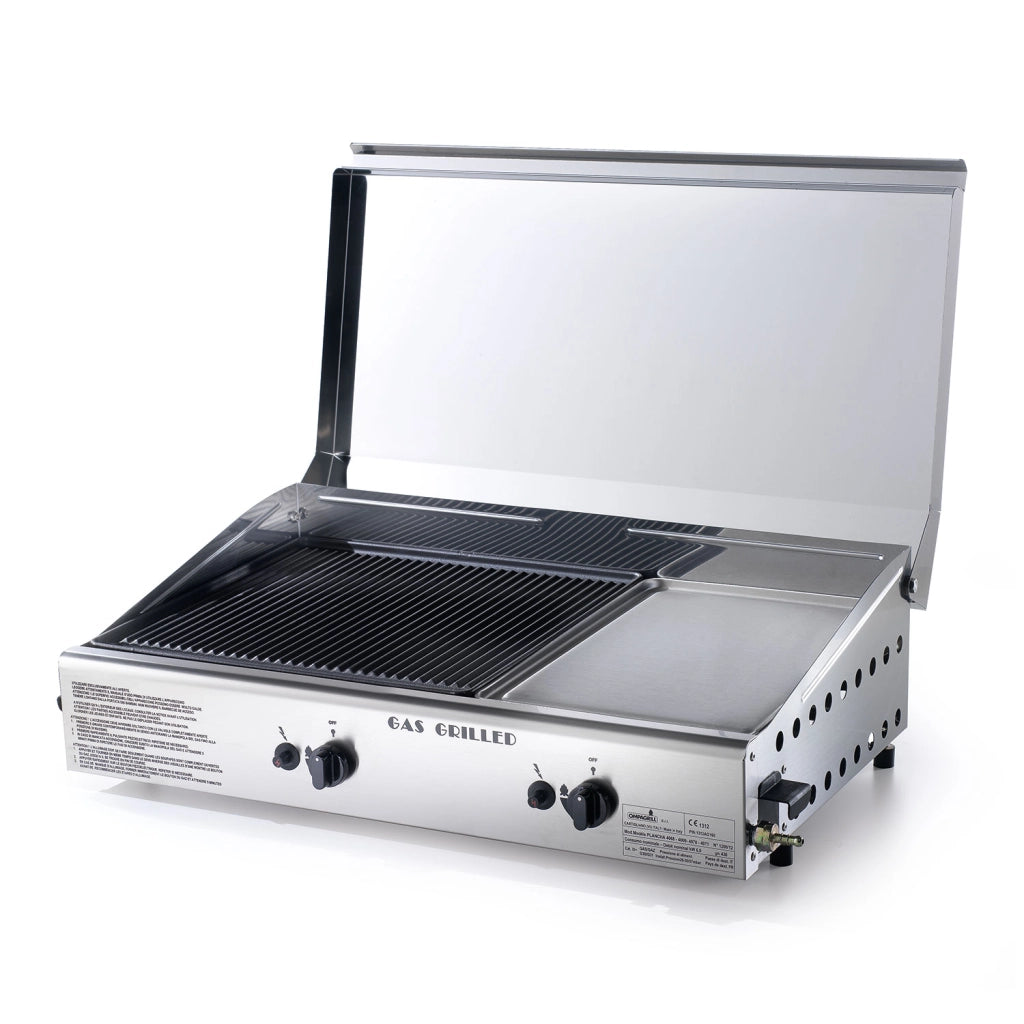 Doppia Piastra di Cottura con Cover Ompagrill Plancha Double 0470 Alimentazione a Gas GPL con Accensione Piezoelettrica
