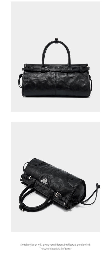 Borsa a mano da donna in vera pelle nera