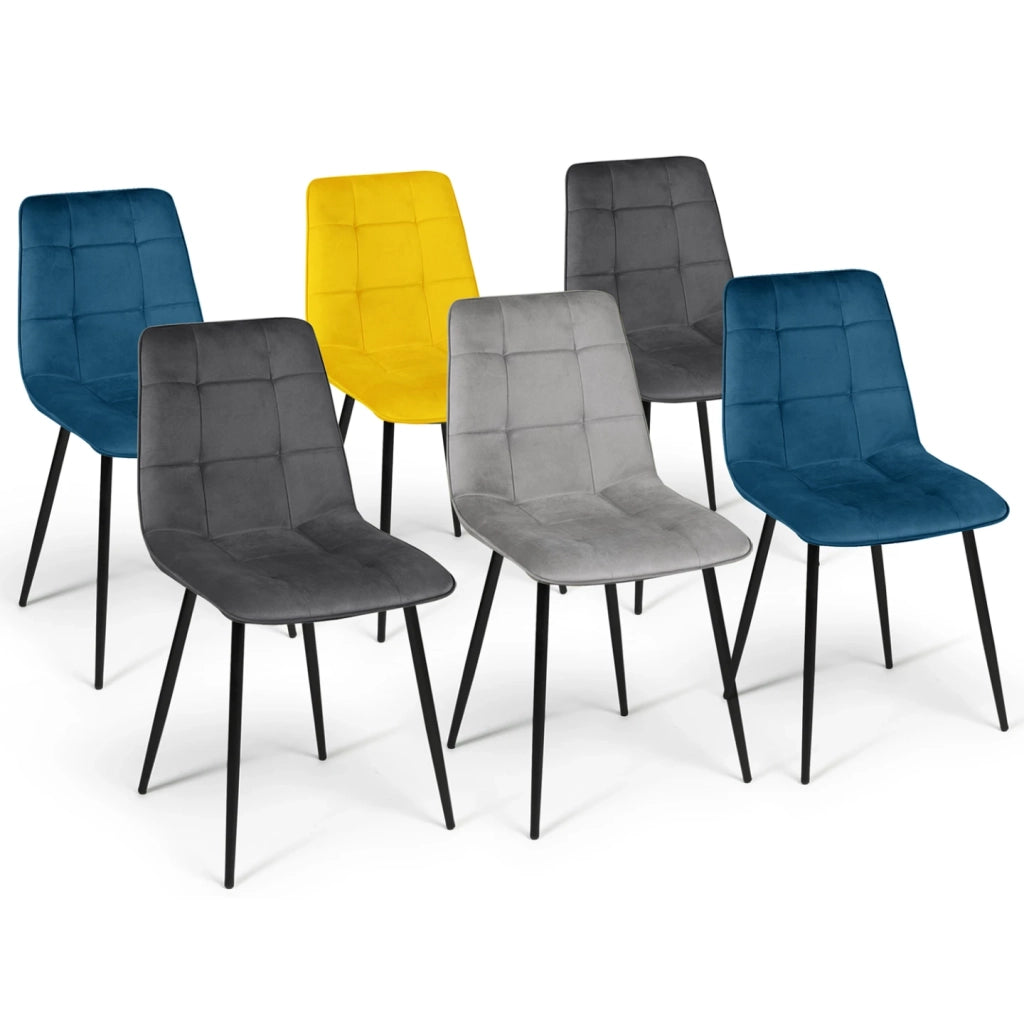 IDMarket - Set di 6 sedie da pranzo in velluto blu x2, grigio scuro x2, grigio chiaro, giallo MILA