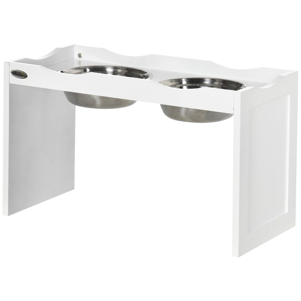 Stazione alimentare per cani con 2 ciotole ¨C zephmum ¨C bianco, acciaio inox, 63x30x24 cm
