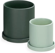 Set di vaso ceramico per piante - Cura delle tue piante - 2 pezzi - Verde - 11x11 cm e 17x17 cm