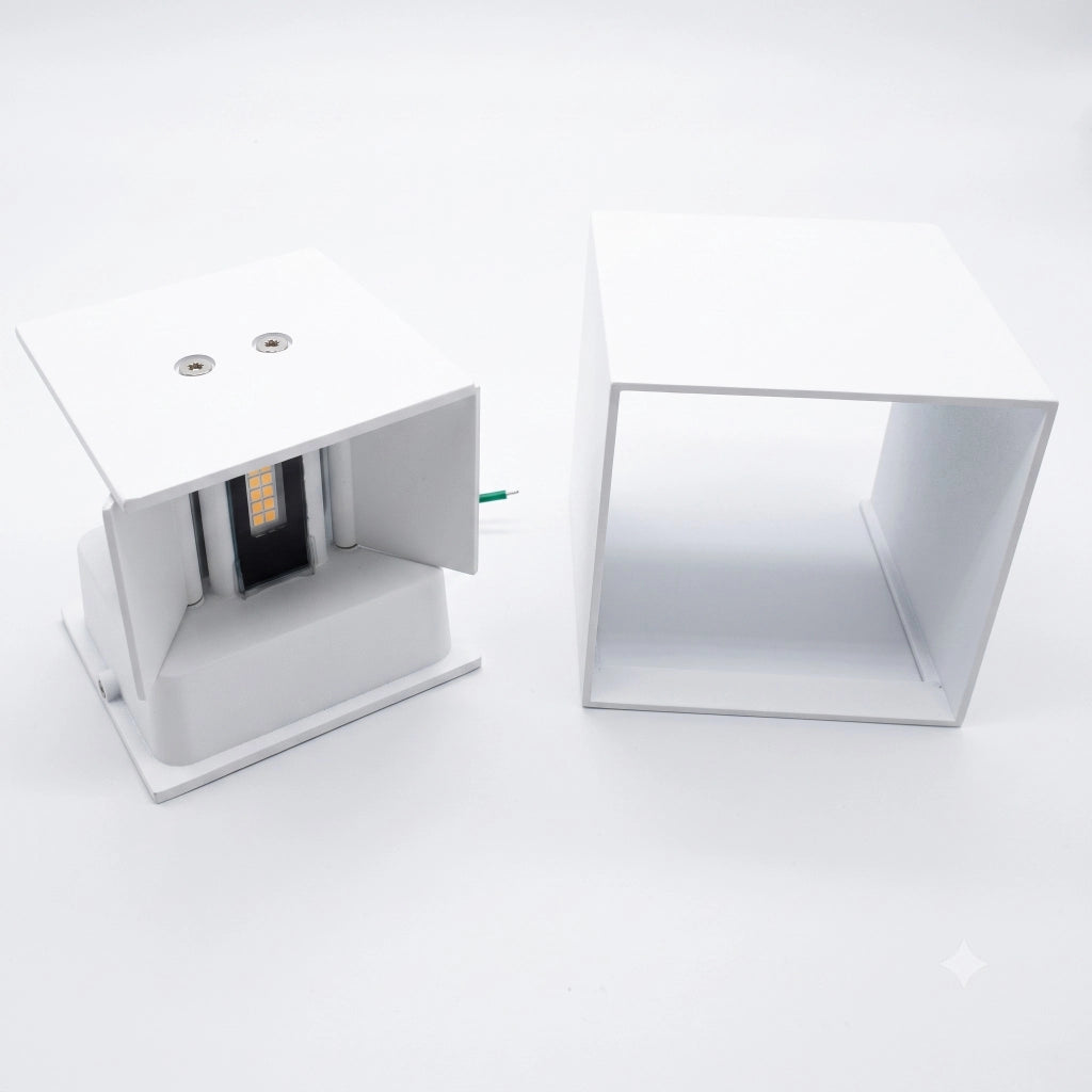 Applique lampada led 12W giardino esterni cubo IP65 doppia luce regolabile 6500K