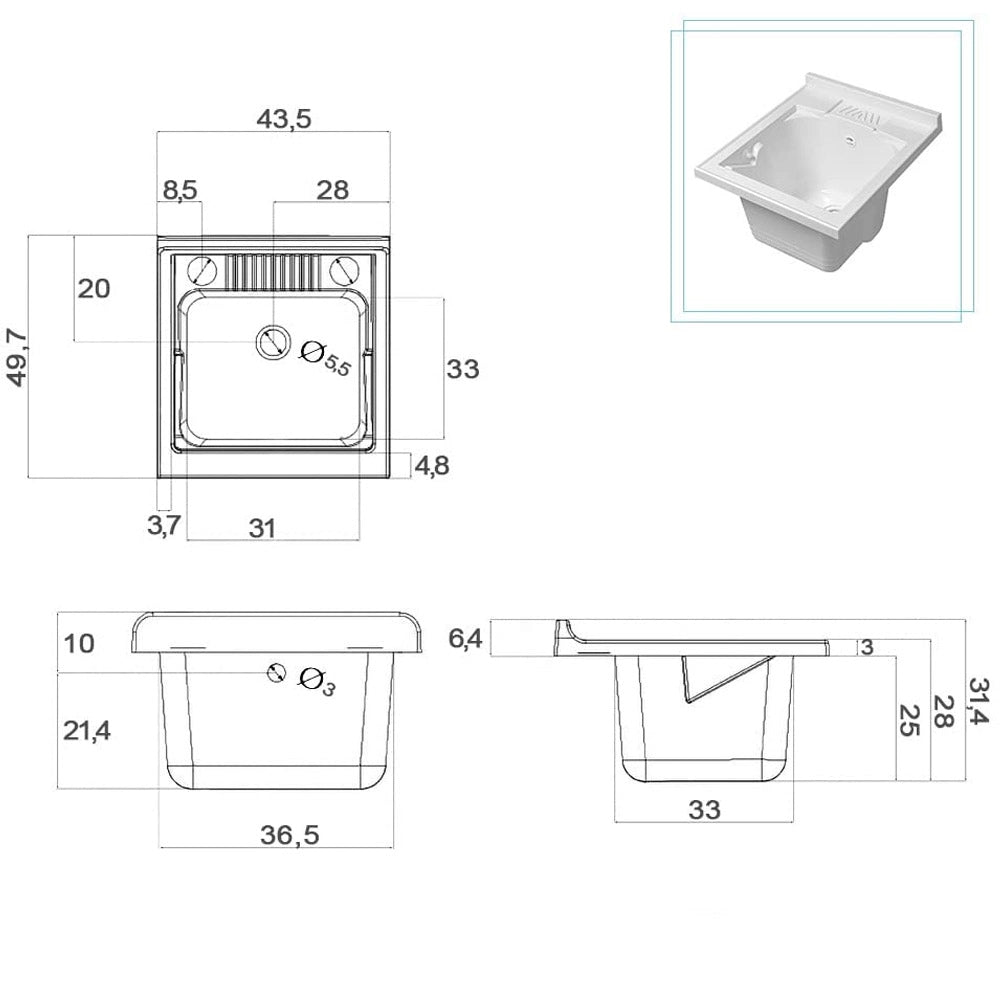 Mobile Lavatoio Grigio Koala 1 Anta 45 cm Lavabo Resina Asse Legno per Lavaggio