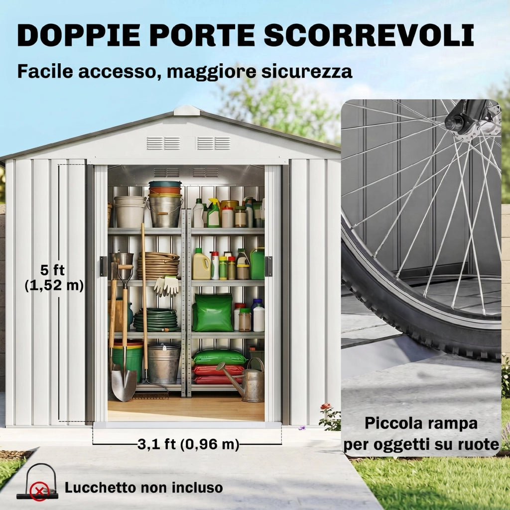 Capanno da Giardino Portautensili in Acciaio ¨C Zephmum ¨C 213x130x185 cm, Bianco
