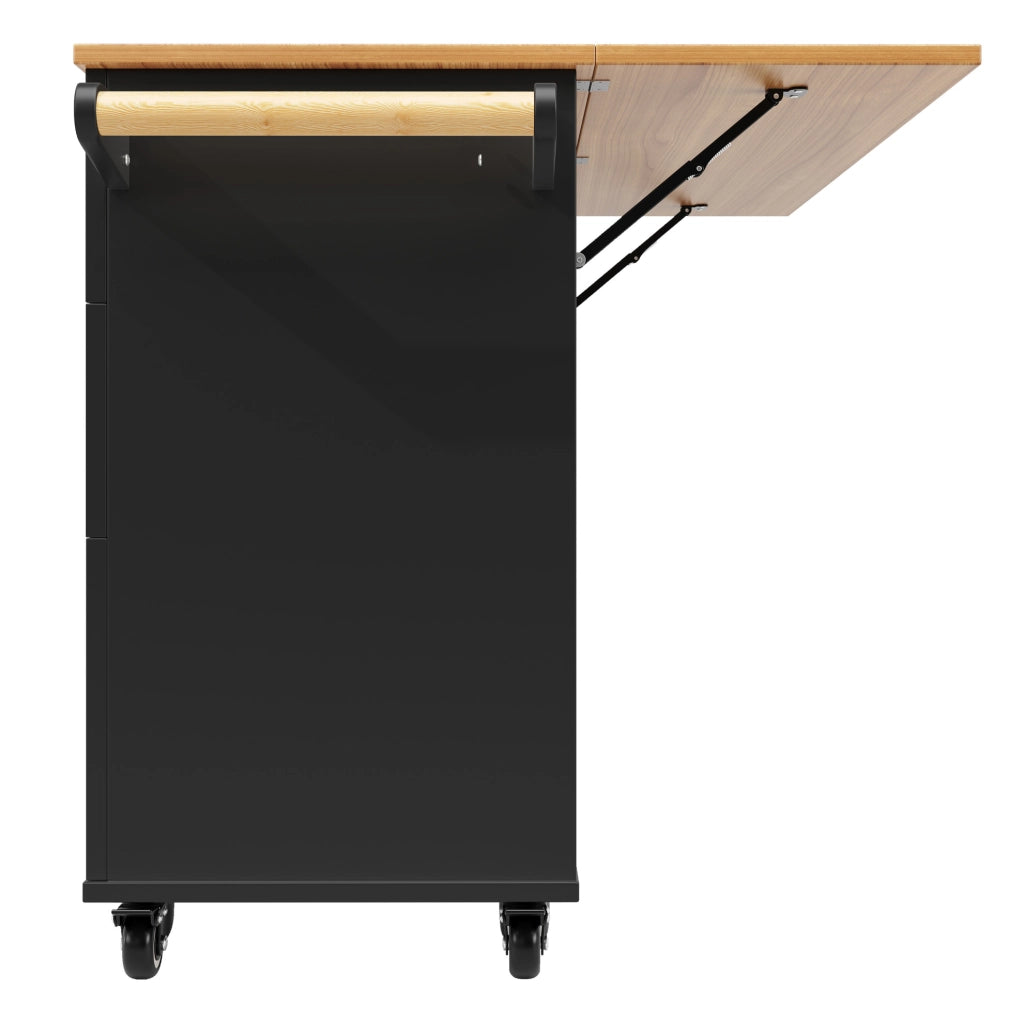 Carrello cucina 133x37.3x88 cm con ruote e piedini regolabili in MDF nero