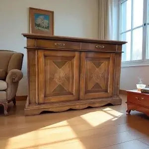 Credenza madia Alberta in legno 2 ante 2 cassetti noce Bassano con intarsio