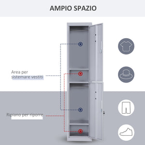 Armadietto Guardaroba in Acciaio 4 Ripiani 2 Porte con Chiusura di Sicurezza Grigio 38x46x180 cm