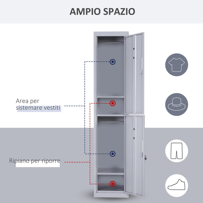 Armadietto Guardaroba in Acciaio 4 Ripiani 2 Porte con Chiusura di Sicurezza Grigio 38x46x180 cm