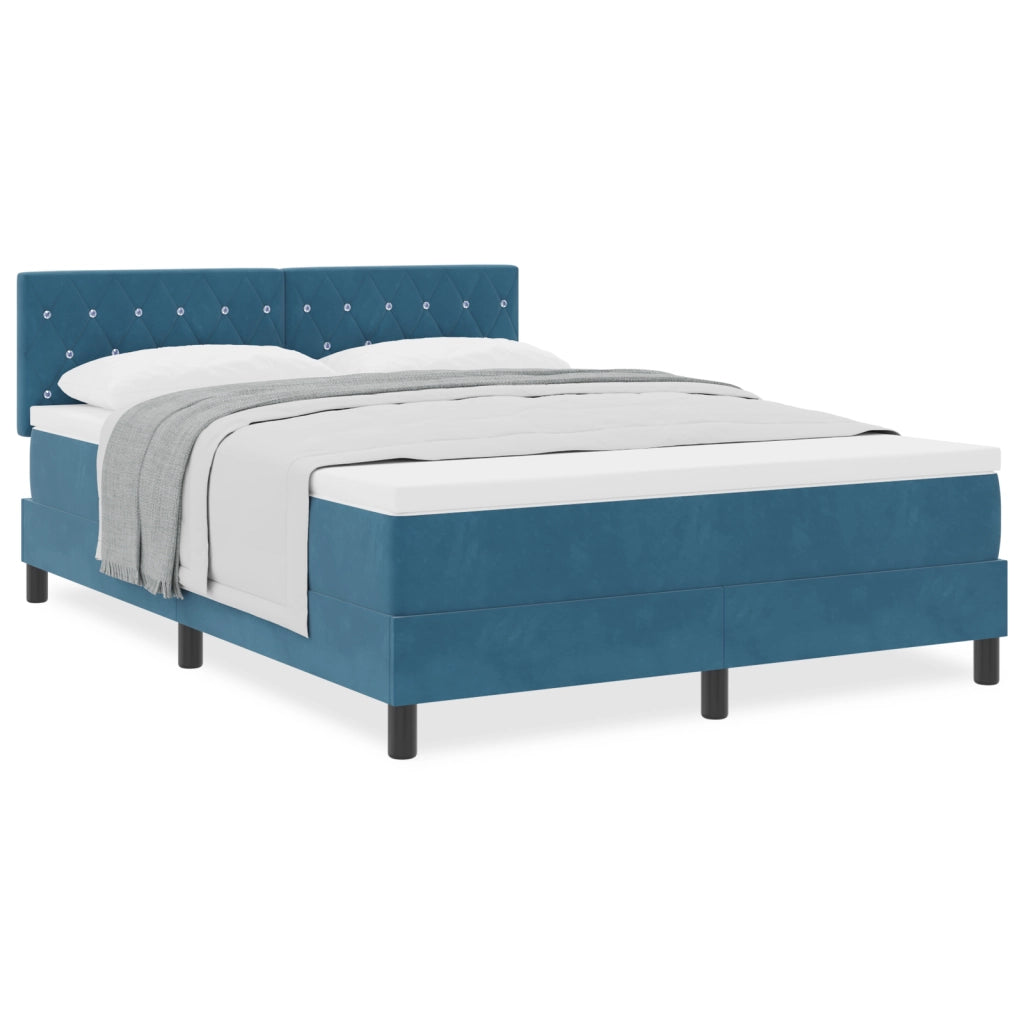 Letto con Rete a Molle e Materasso  Blu Scuro 140x190 cm in Velluto