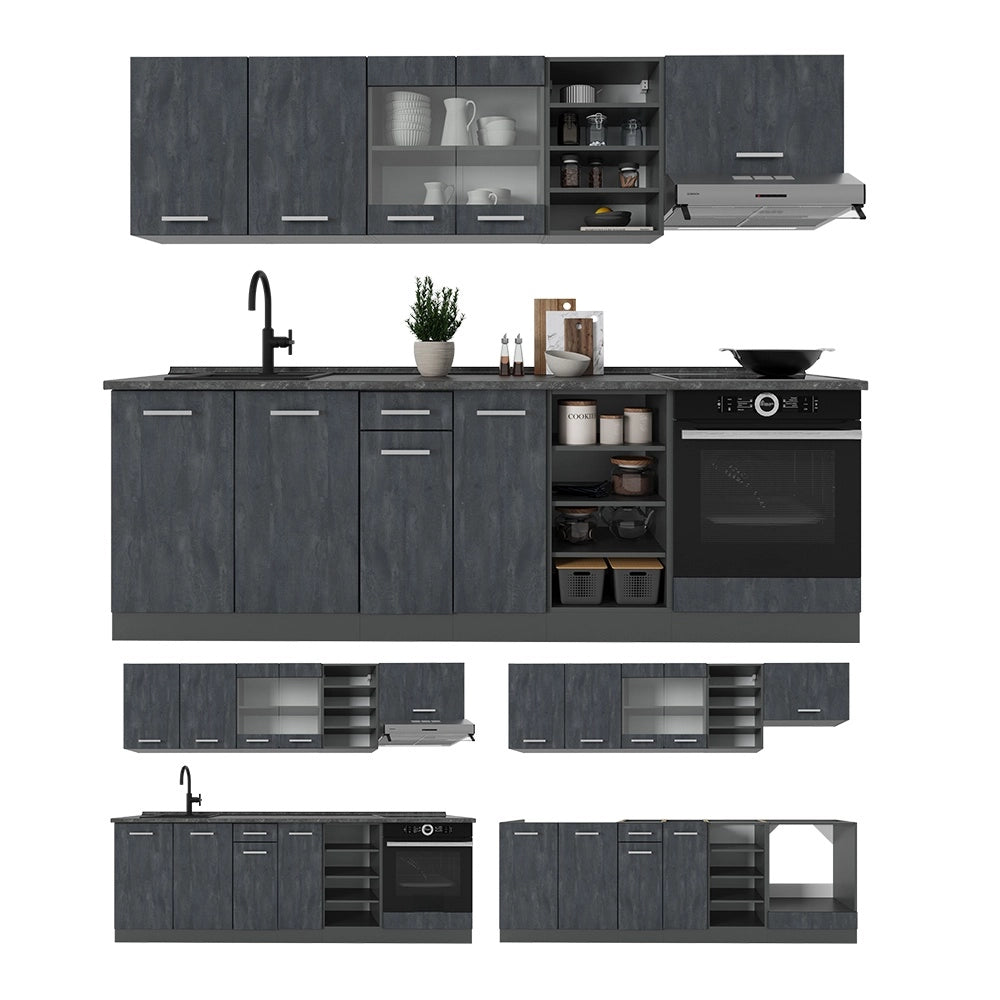 Cucina componibile R-Line Calce nera/Antracite 240 cm PL Rovere Vicco