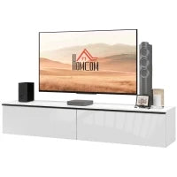 Mobile TV Sospeso con Armadietti con Ante a Ribalta in Legno, 160x35x30 cm, Bianco Lucido