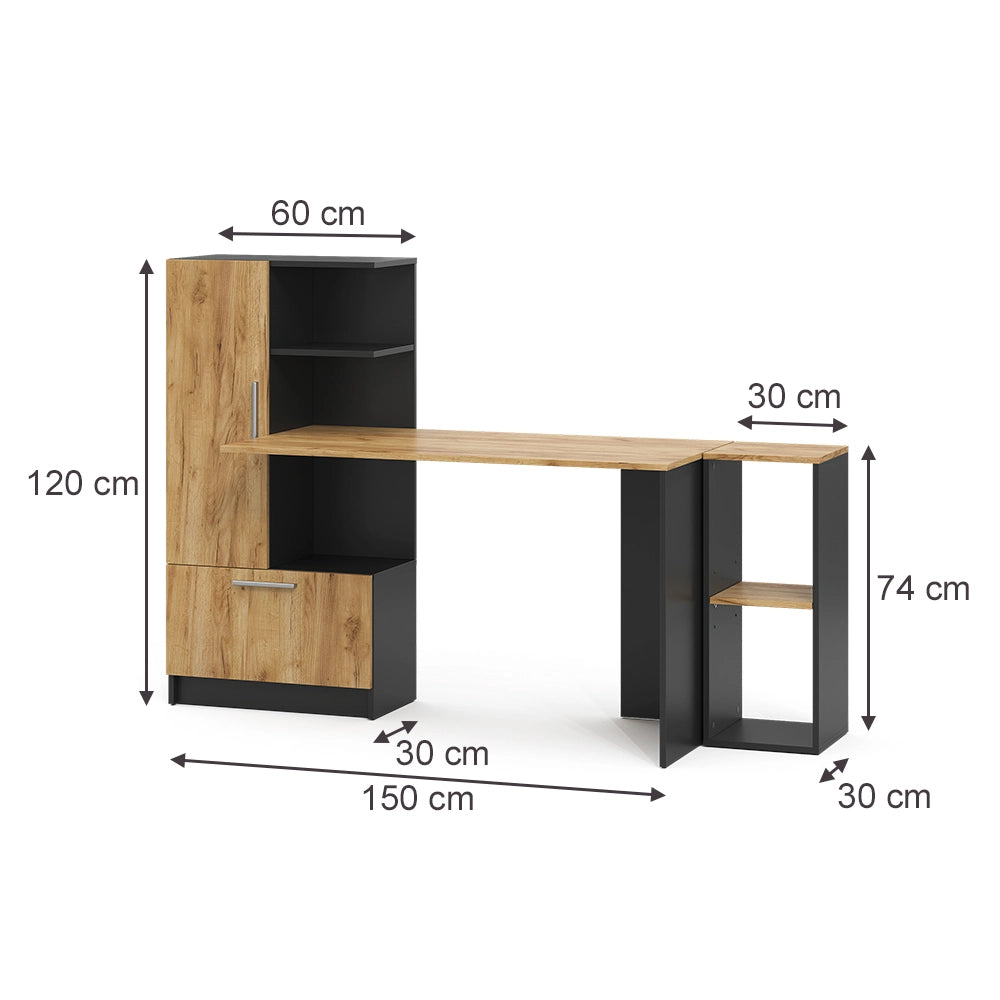 Set scrivania Tomy Antracite/Rovere dorato 150 x 59 cm Set di 2 Vicco