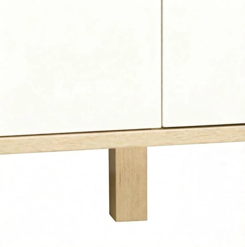 Comò contenitore bianco e rovere 120x40x76 cm con 6 cassetti e gambe in legno