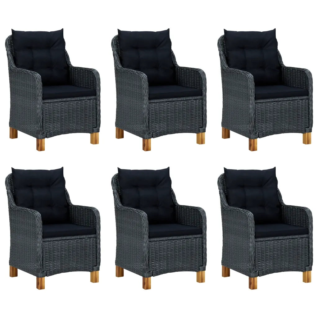 Set Pranzo da Giardino 7 pz con Cuscini Polyrattan Grigio Scuro 3060165