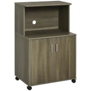 Mobile Cucina Multiuso con 4 Ruote, Armadietto e Ripiano per Microonde, 60.4x40.3x97cm - Grigio