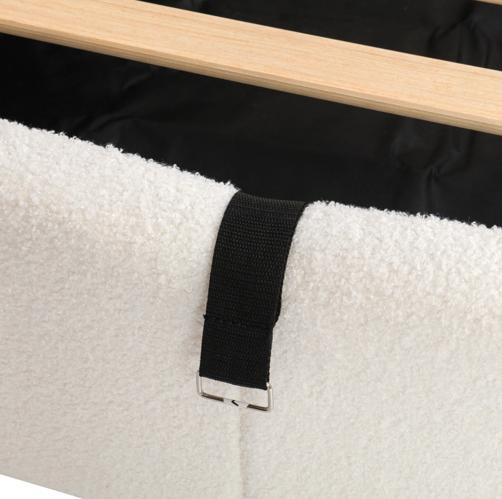 Letto contenitore 90x200 cm con USB A e USB C; tasche laterali; tessuto bouclé beige