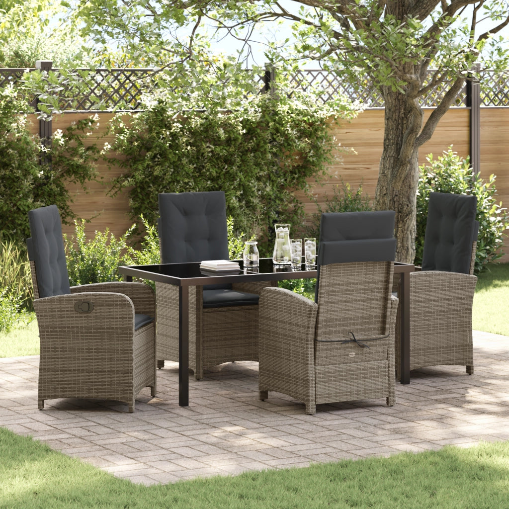 Set da pranzo da giardino 5 pezzi con cuscini Grigio Polyrattan