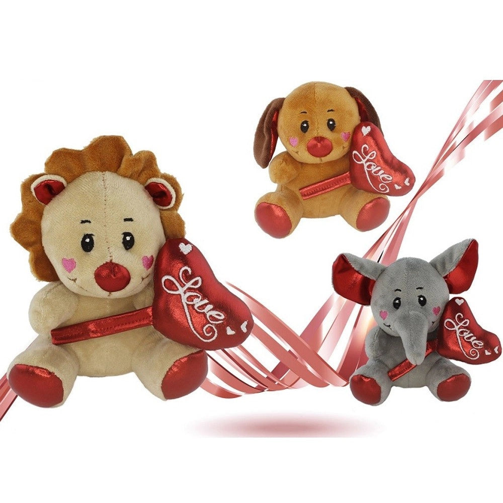 Trade Shop - Animali Peluche Con Cuore Scritta Love Lamè 16cm San Valentino 3 Mod. Ass. 93642 -