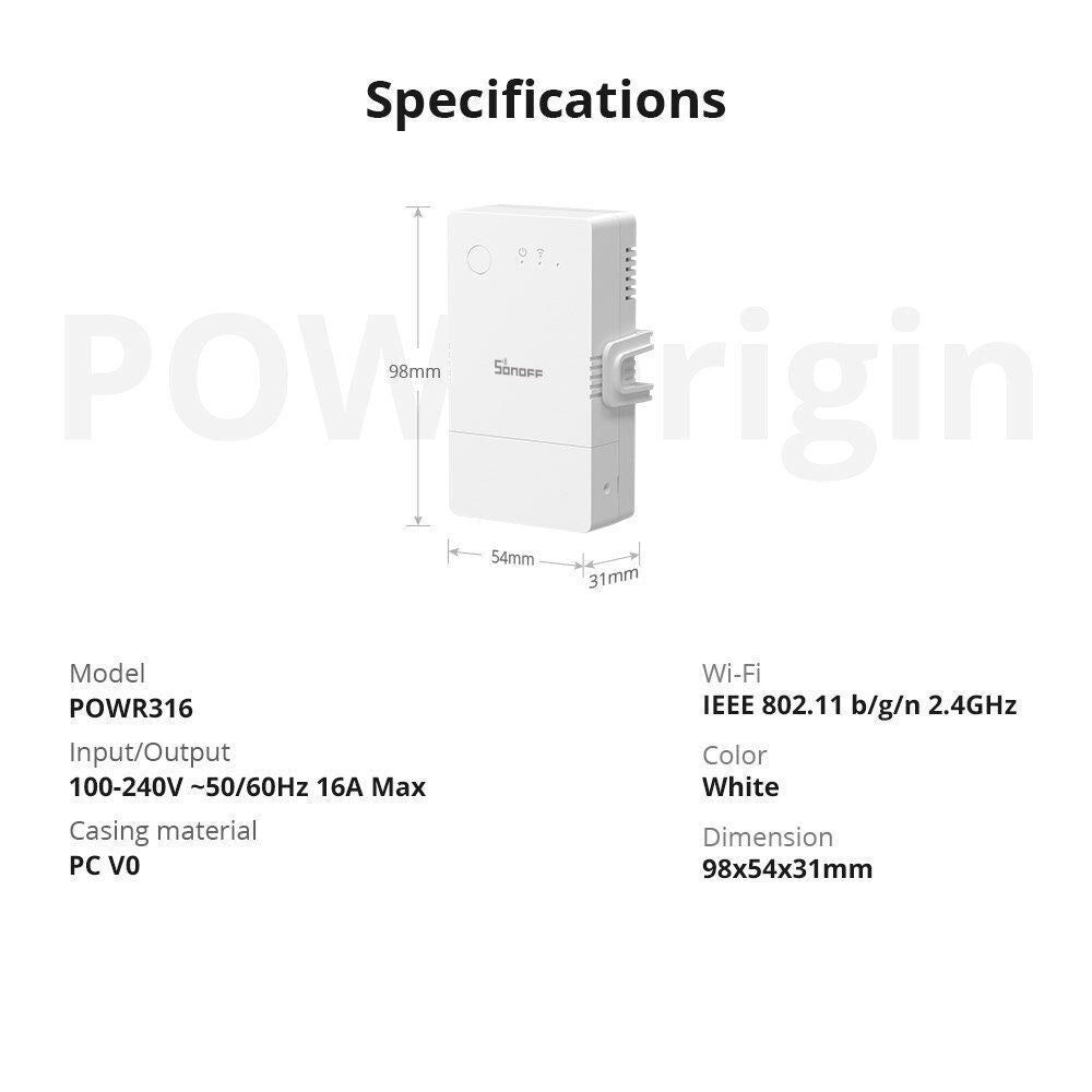 Trade Shop - Interruttore Intelligente Misuratore Di Consumo Wifi Smart Switch Sonoff Powr316 -