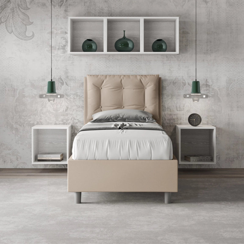 Letto imbottito Singolo 80x200 cm Annalisa - Similpelle,Tortora,Con rete