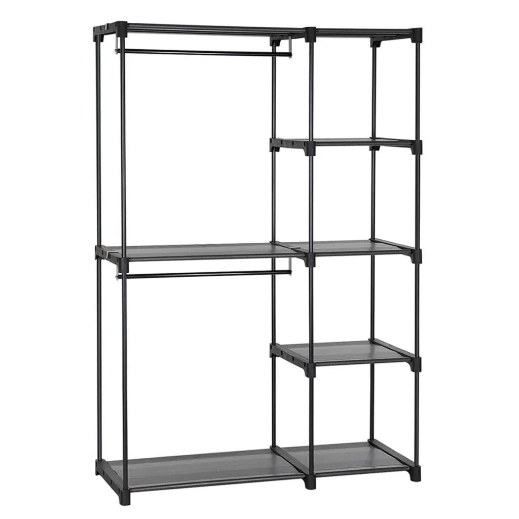 Armadio pieghevole indipendente con asta appendiabiti appendiabiti organizer portaoggetti cabina armadio camera da letto studio stabile 165 cm nero 12_0002295