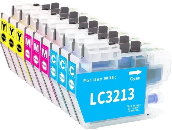 Incaricabile per Brother LC3213 - Pacchetto da 9 - Ciano/Magenta/Giallo - Fino a 400 pagine - Adatto per DCP-J572DW/MFC-J491DW - Elevata prestazione di pagine - Cartridge per stampante