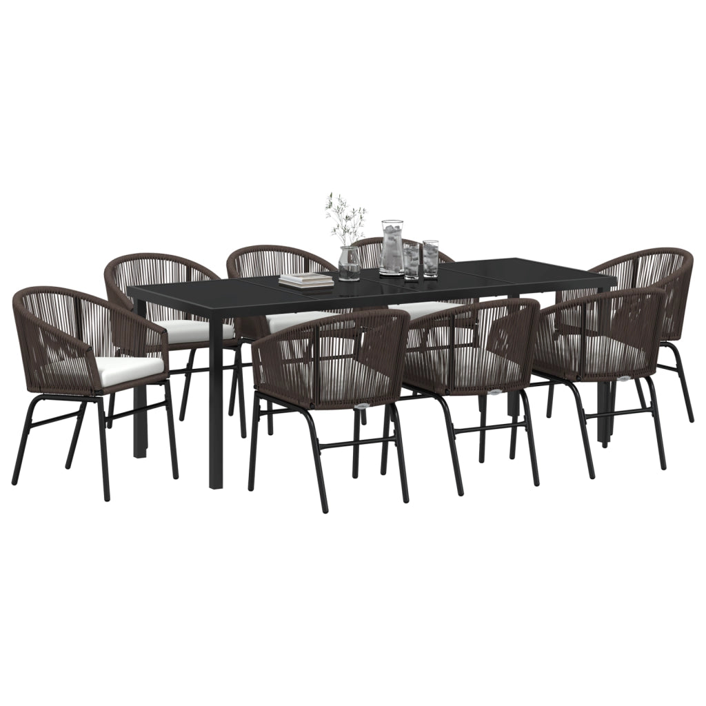 Set da Pranzo da Giardino 9 Pezzi Marrone in Polyrattan