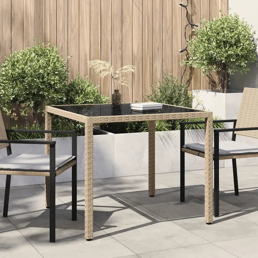 Tavolo Giardino 90x90x75 cm Vetro Temperato e Polyrattan Beige 316703