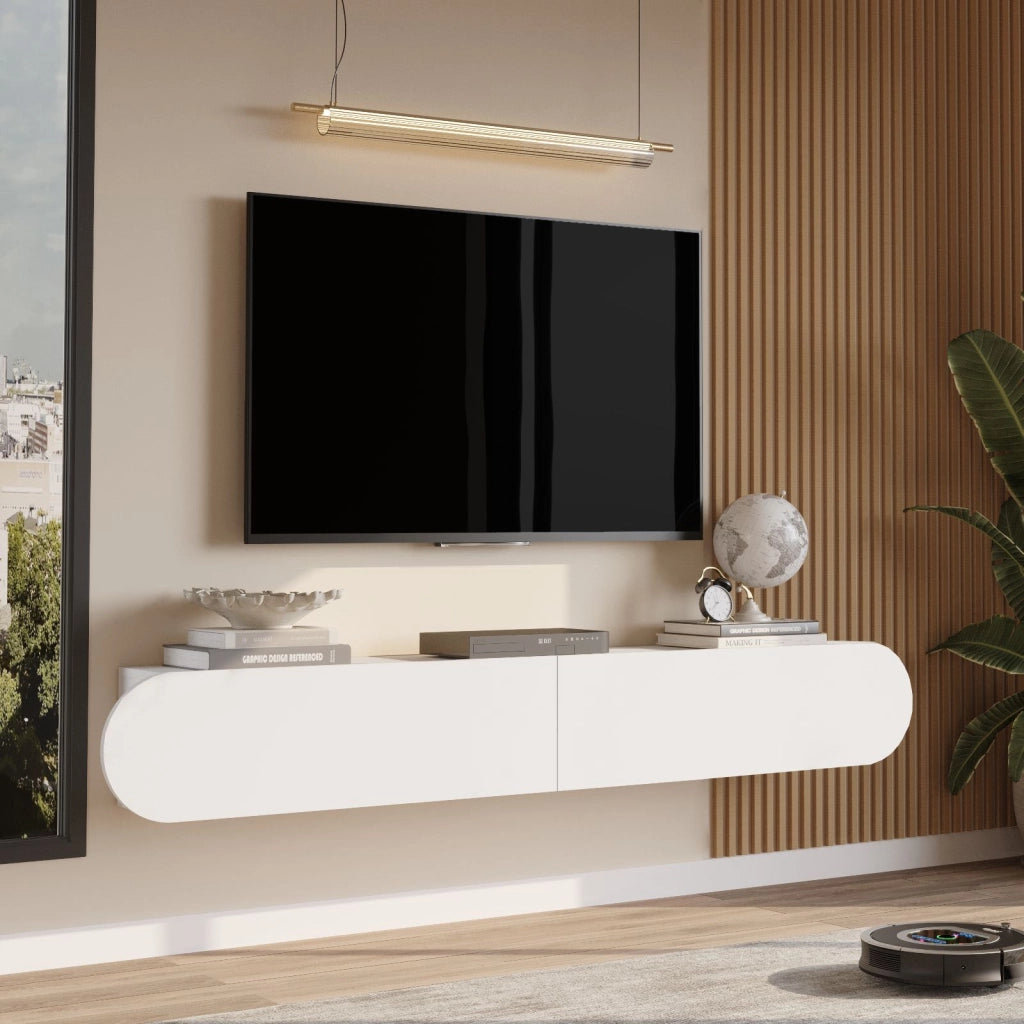 Porta TV in legno "LUM1" - 180 x 31 x 29 cm - Bianco
