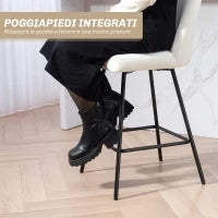 Set da 2 Sgabelli da Bar con Schienale in Velluto e Poggiapiedi in Acciaio, Bianco Crema