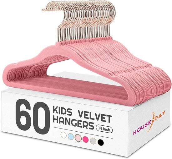 60 Pacchi di Appesi per Bambini in Velluto - Appesi per Abiti Bambini Duraturi con Gancio Rotativo - Appesi Antiscivolo per Bambini - Appesi Spazierapidi per Bambini in Rosa