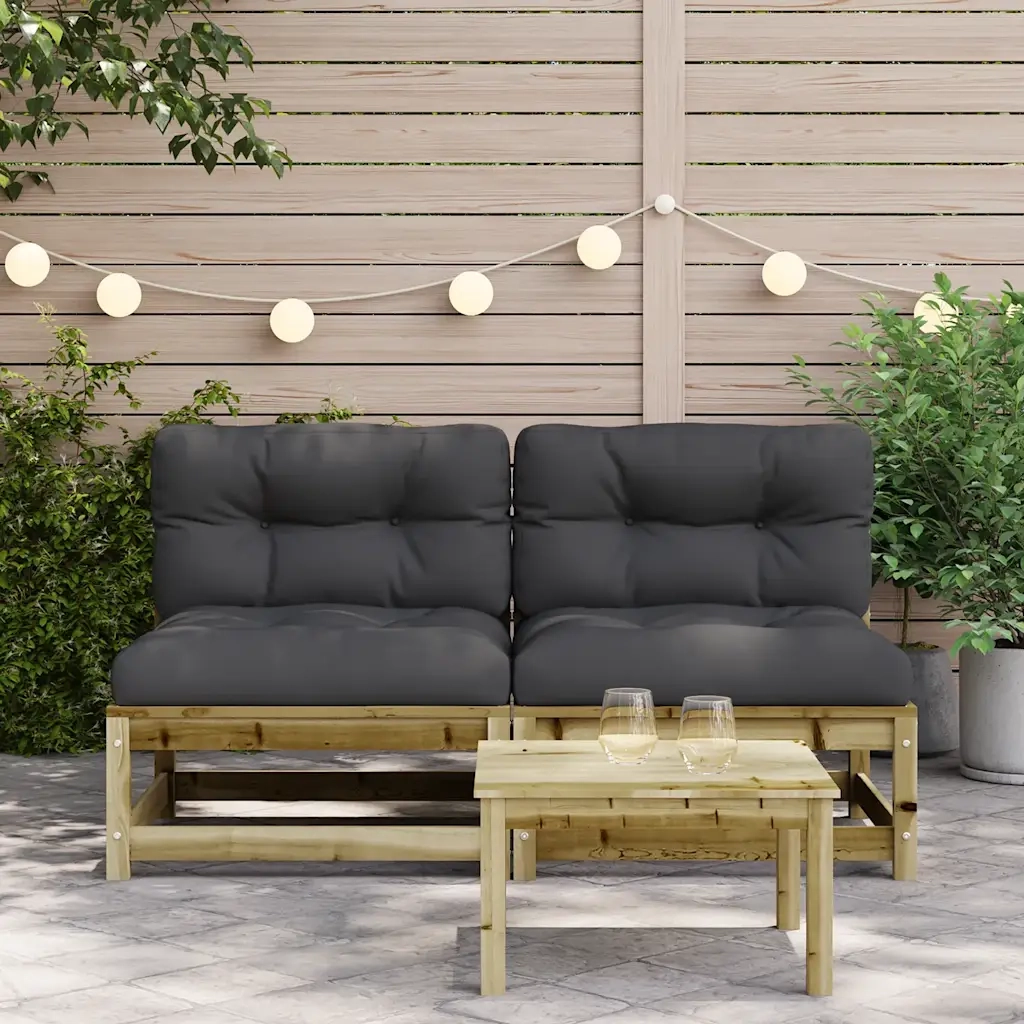 Divano da esterno-Divani Giardino Senza Braccioli con Cuscini 2pz Pino Impregnato 224256