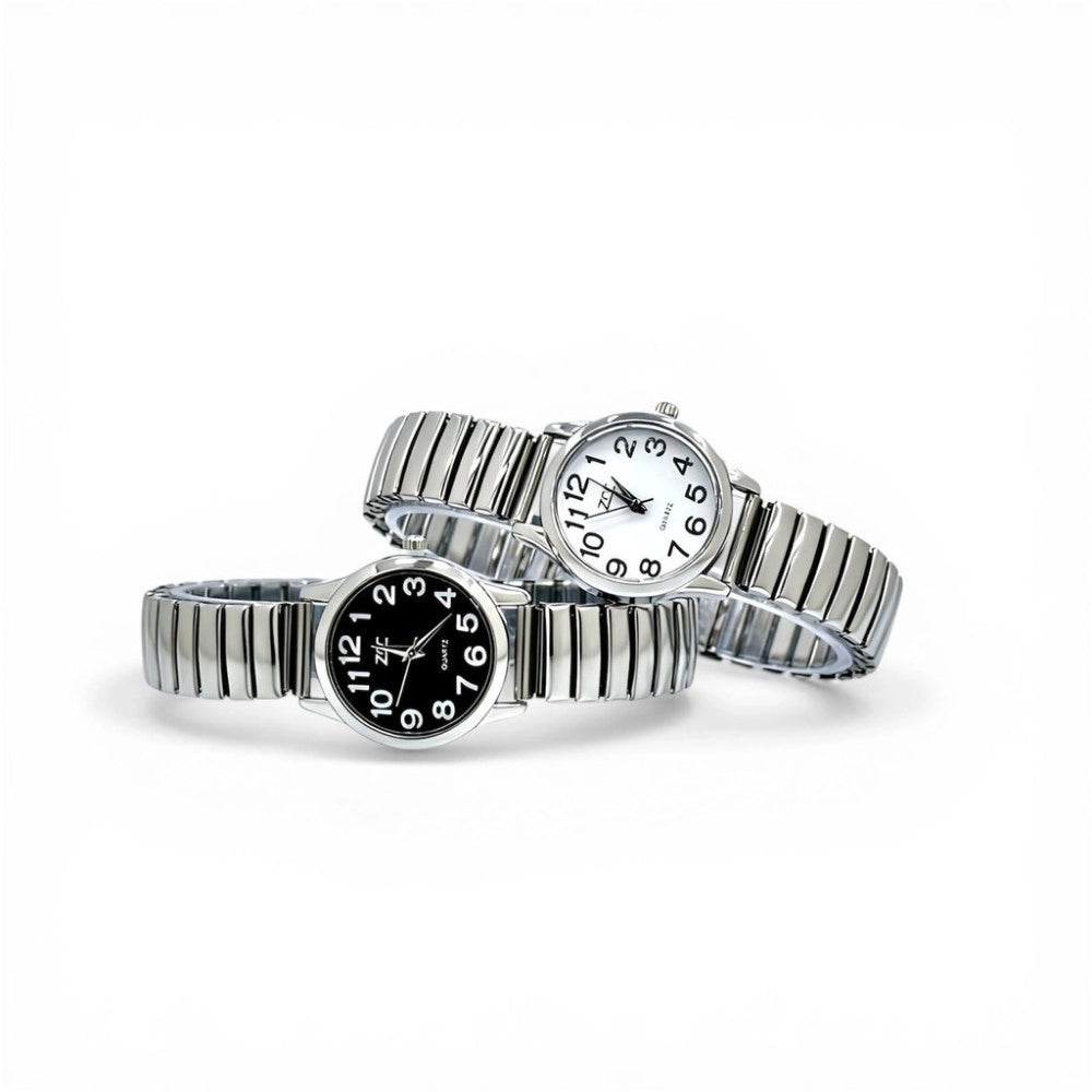 Trade Shop - Orologio Da Polso 30 Mm Acciaio Elegante Quadrante Nero Cinturino Elastico Moderno -