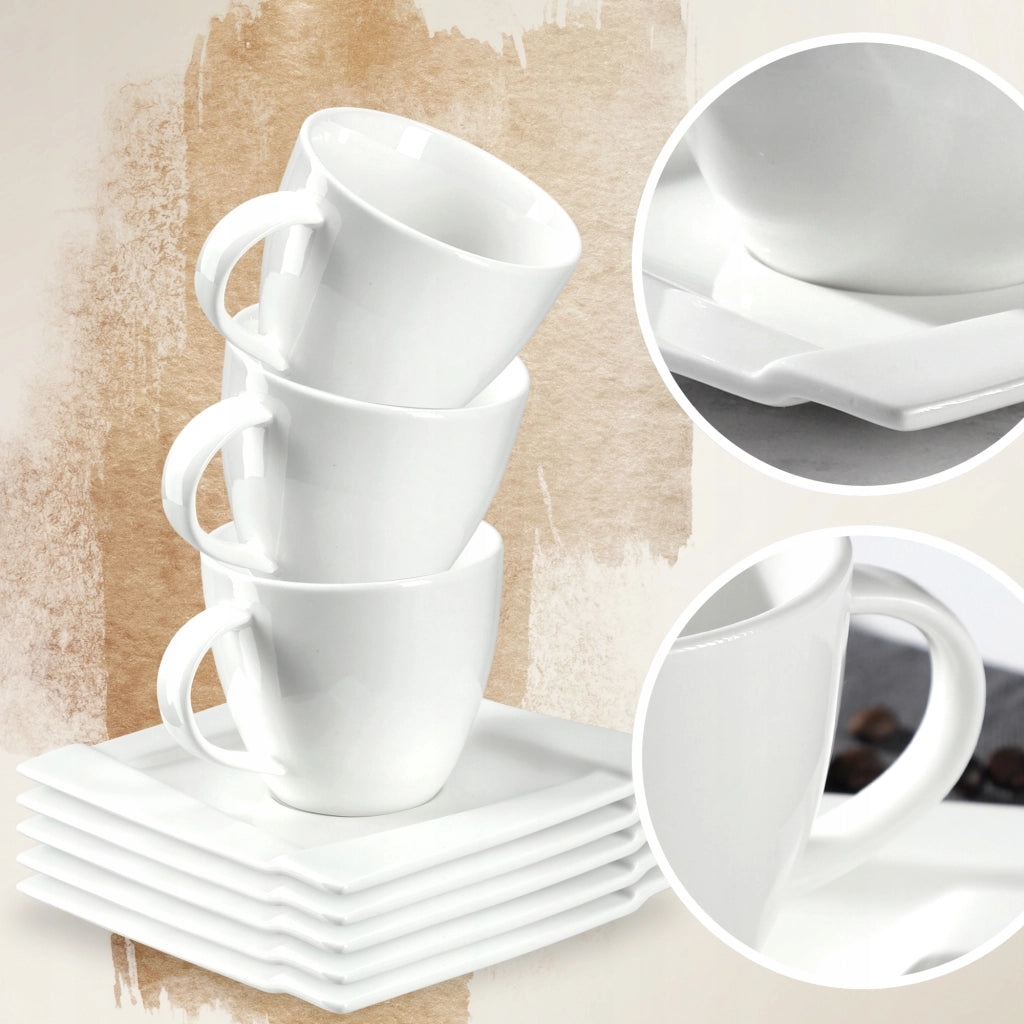 Set di 6 tazze da caffè bianche KADAX da 220 ml in porcellana, idea regalo.