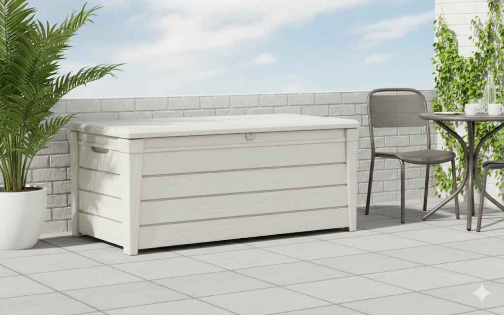 Baule da Esterno Keter Brightwood 145x69,7x60,3 cm in Resina Bianco