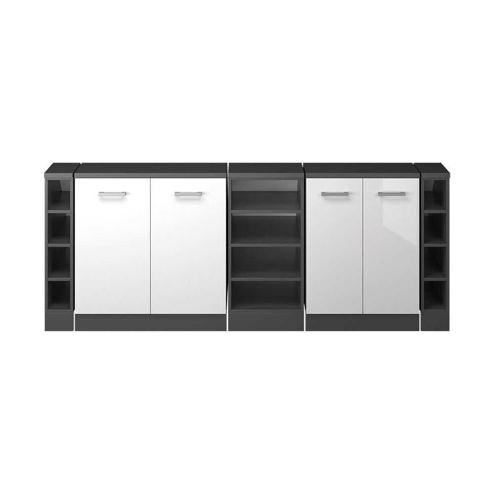 Set di mobili sottotetto Rion Bianco lucido/Antracite 210 cm Set di 5 carcasse armadio profondità 60 cm Vicco
