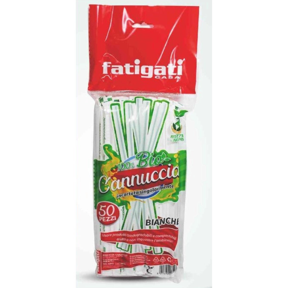 Trade Shop - Cannucce Bio Bianche Imbustate Singolarmente 5x200 Mm 50 Pezzi Cocktail Snack -