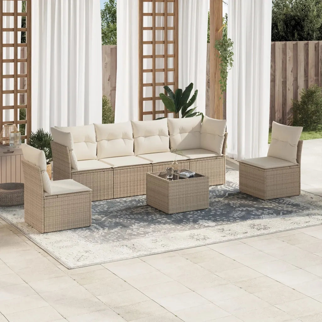 Set Divani da Giardino 7 pz con Cuscini Beige in Polyrattan 3249217