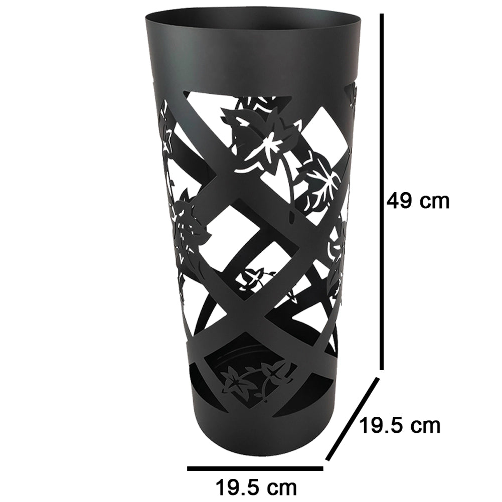 Portaombrelli da Ingresso Design Floreale 19,5x19,5x49 cm in Ferro Nero