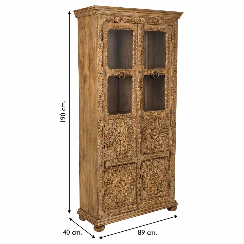 Vitrina de cristal y madera artesanal marrón 89x40x190
