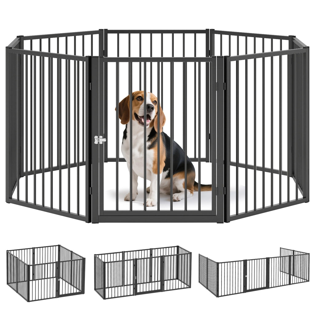 Recinto per Cani ¨C zephmum ¨C Grigio, Metallo, 8 Pannelli con Porta, Pieghevole