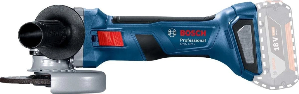 Bosch Professional 06019H9004 Smerigliatrice Angolare a Batteria GWS 18 V-7 (Cuffia di Prot., Impug. Suppl., Flangia e Dado di Serraggio, L-BOXX), Nero, Ciano, Magenta, Giallo, Diametro Disco 115 mm
